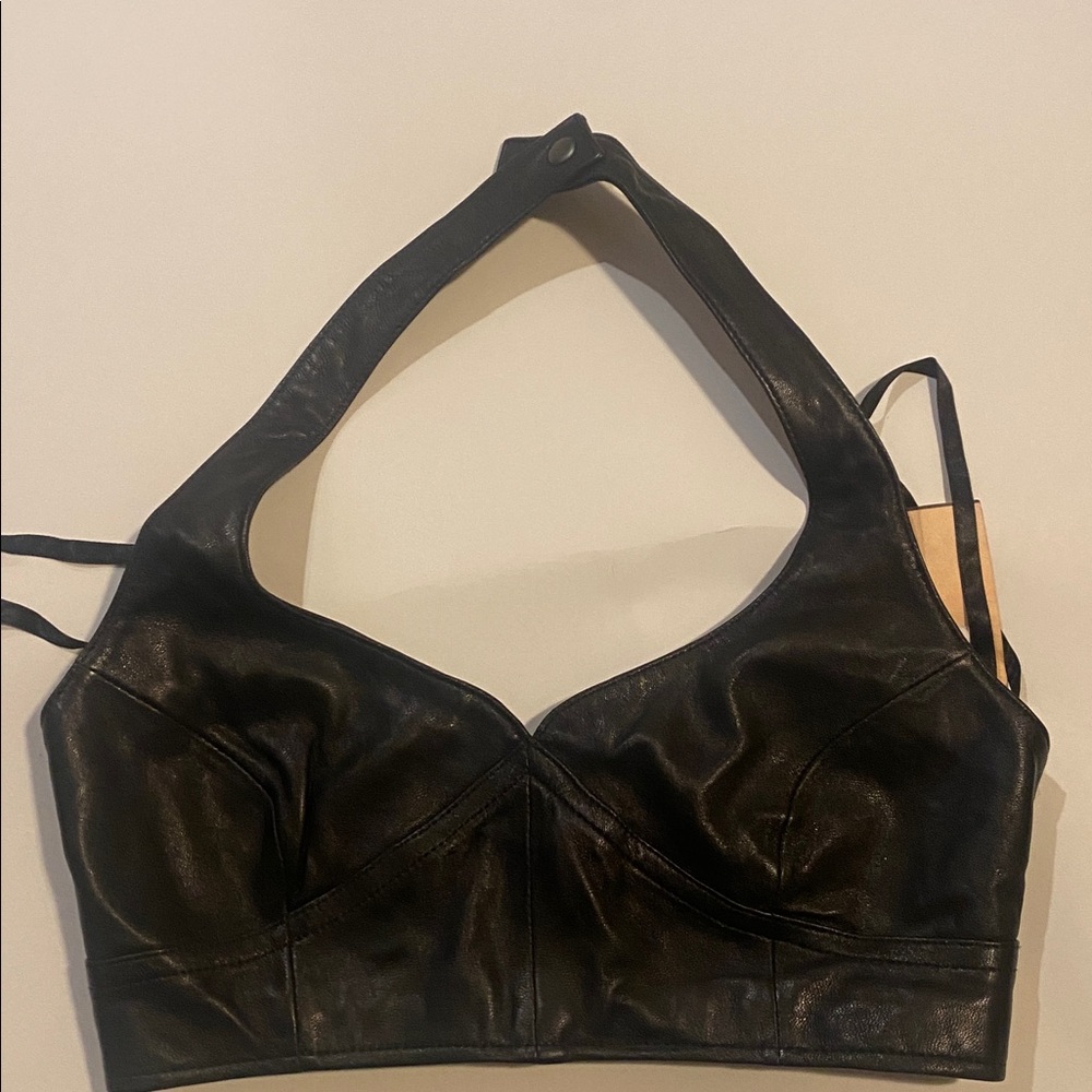 Black Leather Halter Top